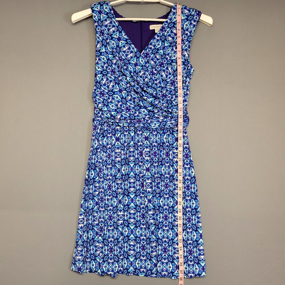 Coldwater Creek Dress Womens 6 Blue Purple Floral Sleeveless V Neck Ruched Wrap - Picture 9 of 15